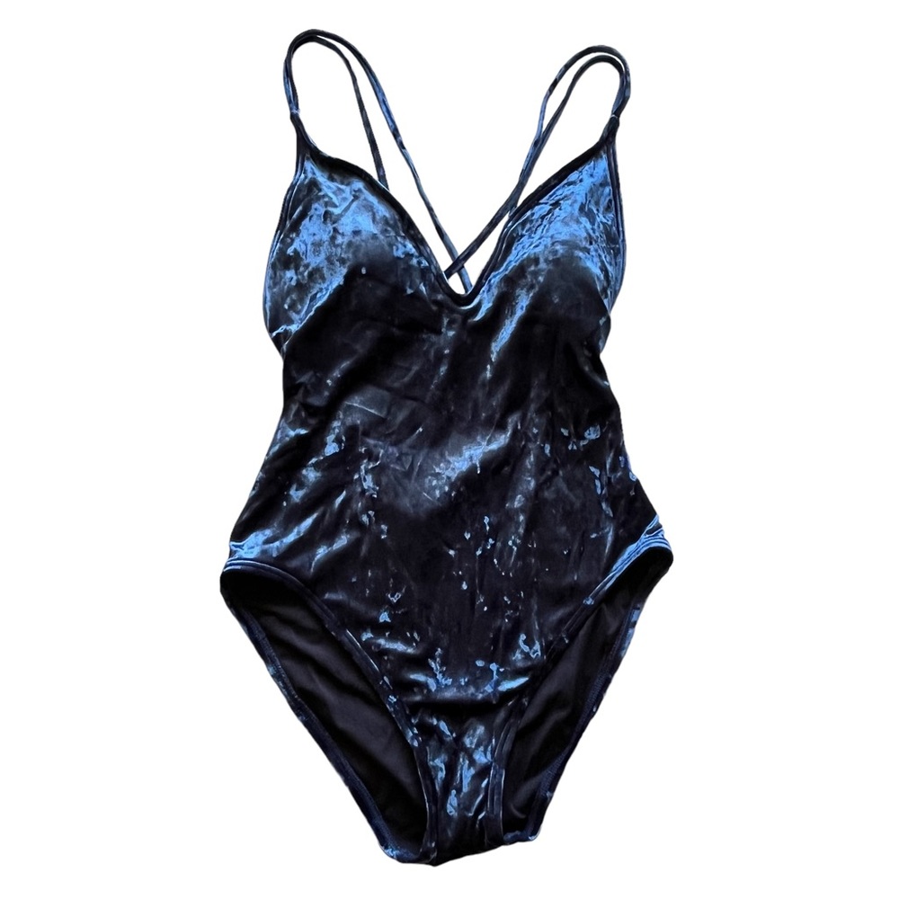 NEW Michael Kors blue crushed velvet crisscross back bathing suit